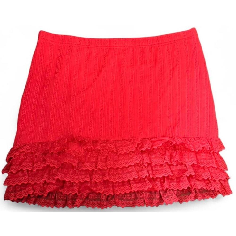 Sugar Thrillz Cherry Red Ribbed Lace Elastic Waist Mini Skirt Y2K Glam Cute XXL